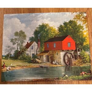 Vintage Framed E Thomas The Red Watermill Art Print in Gold Frame 10” x 8”